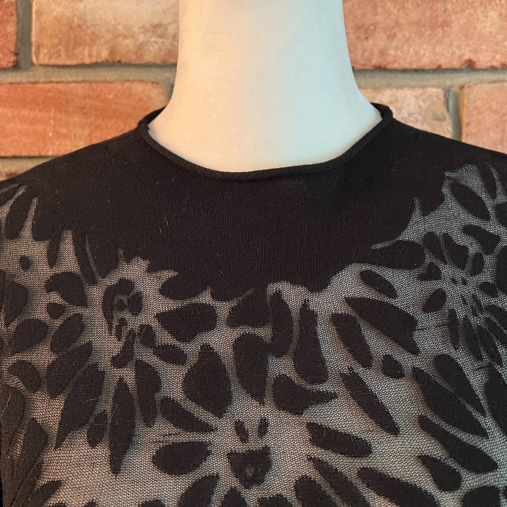 Current Air Los Angeles Anthropologie Long Sleeve Lacey Black Stretch Top Black - Picture 4 of 11